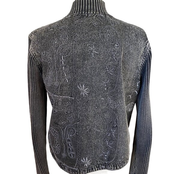 Vintage Chico’s Washed Denim Embroidered Jacket Western Whimsigoth Grunge-M - Picture 10 of 15
